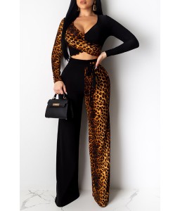 Lovely Sexy Leopard Printed Brown Two-piece Pants Set