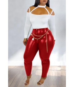Lovely Chic Hollow-out Red Two-piece Pants Set