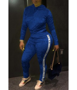 Lovely Casual Hooded Collar Blue Two-piece Pants Set