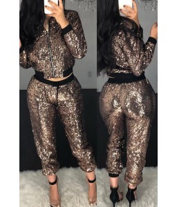 Lovely Casual Patchwork Coffee Two-piece Pants Set
