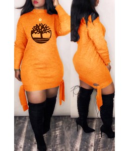 Lovely Trendy Printed Orange Mini Dress
