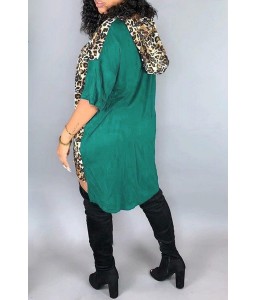 Lovely Stylish Patchwork Leopard Blackish Green Mini Dress