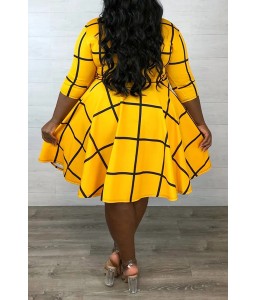 Lovely Casual Knot Design Yellow Knee Length Plus Size Dress