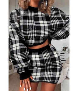 Lovely Casual Plaid Black Two-piece Skirt Set