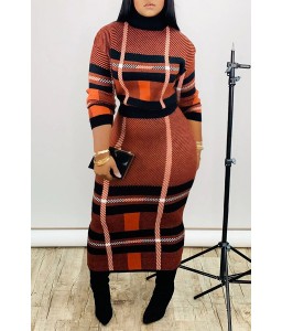 Lovely Casual Turtleneck Plaid Jacinth Two-piece Skirt Set