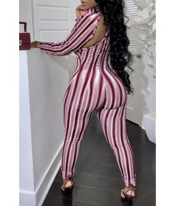 Lovely Casual Striped Hollow-out Red One-piece Jumpsuit