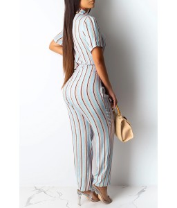 Lovely Casual Deep V Neck Striped Multicolor One-piece Jumpsuit
