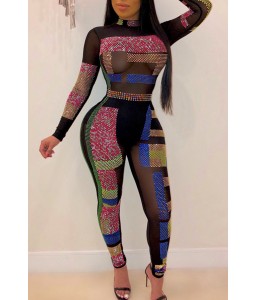 Lovely Sexy Hot Drilling Decorative Multicolor One-piece Jumpsuit
