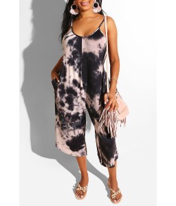 Lovely Casual Spaghetti Straps Tie-dye Black One-piece Jumpsuit