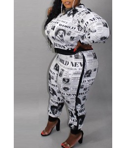 Lovely Casual Letter Printed Black Plus Size Two-piece Pants Set
