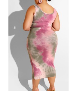 Lovely Casual Tie-dye Pink Plus Size Two-piece Skirt Set
