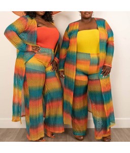 Lovely Casual Striped Multicolor Plus Size Two-piece Pants Set