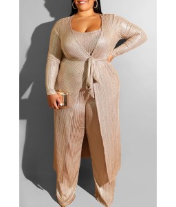 Lovely Casual Loose Gold Plus Size Three-piece Pants Set