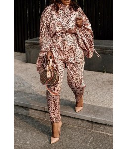 Lovely Trendy Leopard Printed Plus Size Two-piece Pants Set