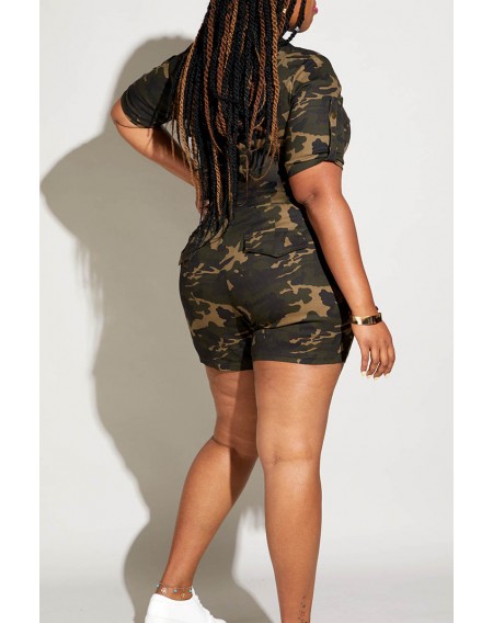Lovely Casual Camouflage Printed Plus Size One-piece Romper