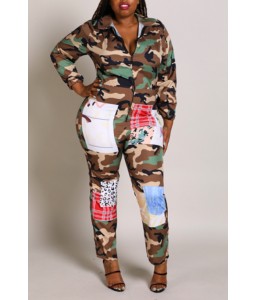 Lovely Casual Camouflage Printed Plus Size One-piece Jumpsuit