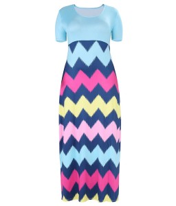 Lovely Casual Geometric Printed Blue Floor Length Plus Size Dress