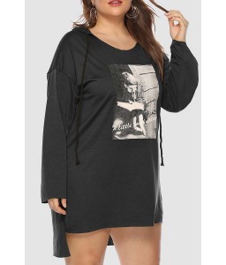 Lovely Casual Hooded Collar Black Plus Size Mini Dress