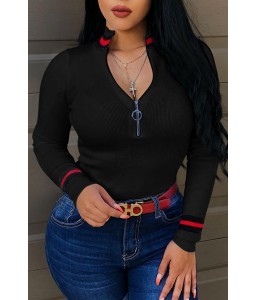 Lovely Casual Bust Zippers Black Sweaters