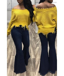 Lovely Trendy Asymmetrical Yellow Sweater