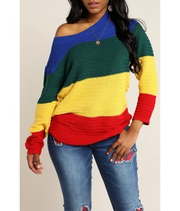Lovely Casual O Neck Patchwork Multicolor Sweater（With Elastic)