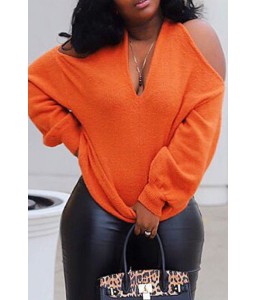 Lovely Casual Cross-over Design Orange Sweater