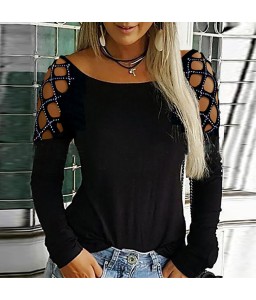 Lovely Work Hollow-out Black Blouse