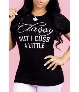 Lovely Casual Letter Printed Black T-shirt