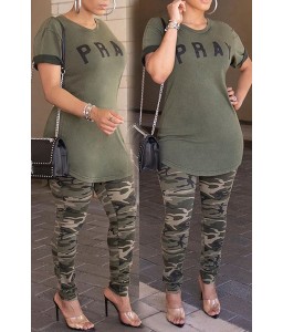 Lovely Casual Letter Printed Olive T-shirt