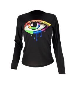 Lovely Casual Eye Printed Black T-shirt