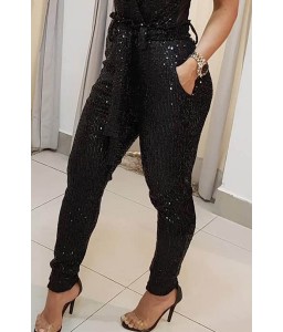 Lovely Chic Sequined Lace-up Black Pants