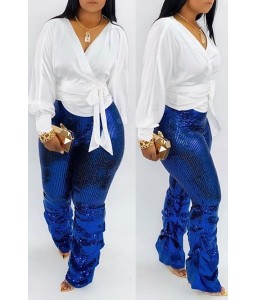 Lovely Casual Ruffle Design Blue Pants
