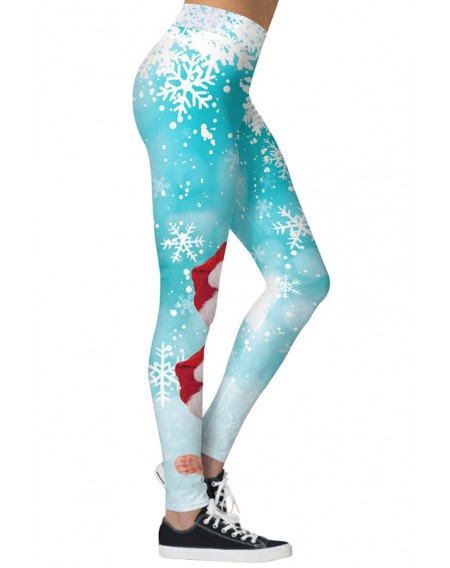 Lovely Christmas Day Printed Blue Leggings