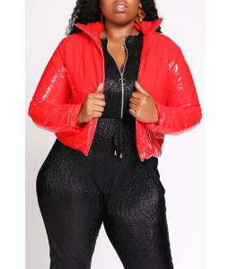 Lovely Casual Turndown Collar Red Plus Size Coat
