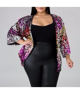 Lovely Casual Sequined Multicolor Plus Size Coat