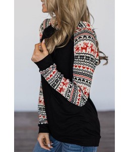 Lovely Christmas Day Hooded Collar Patchwork Black Hoodie