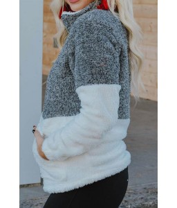Lovely Casual Patchwork Fluffy Fleece White Hoodie
