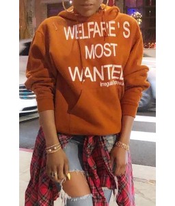 Lovely Casual Letter Printed Brown Hoodie