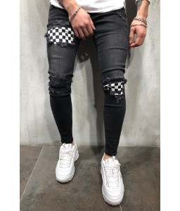 Lovely Casual Plaid Patchwork Black Jeans