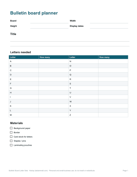 Preview of the first page of Display planner (DOCX)